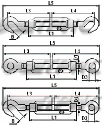 Талрепы оцинкованные DIN 1480 крюк-кольцо (схема)